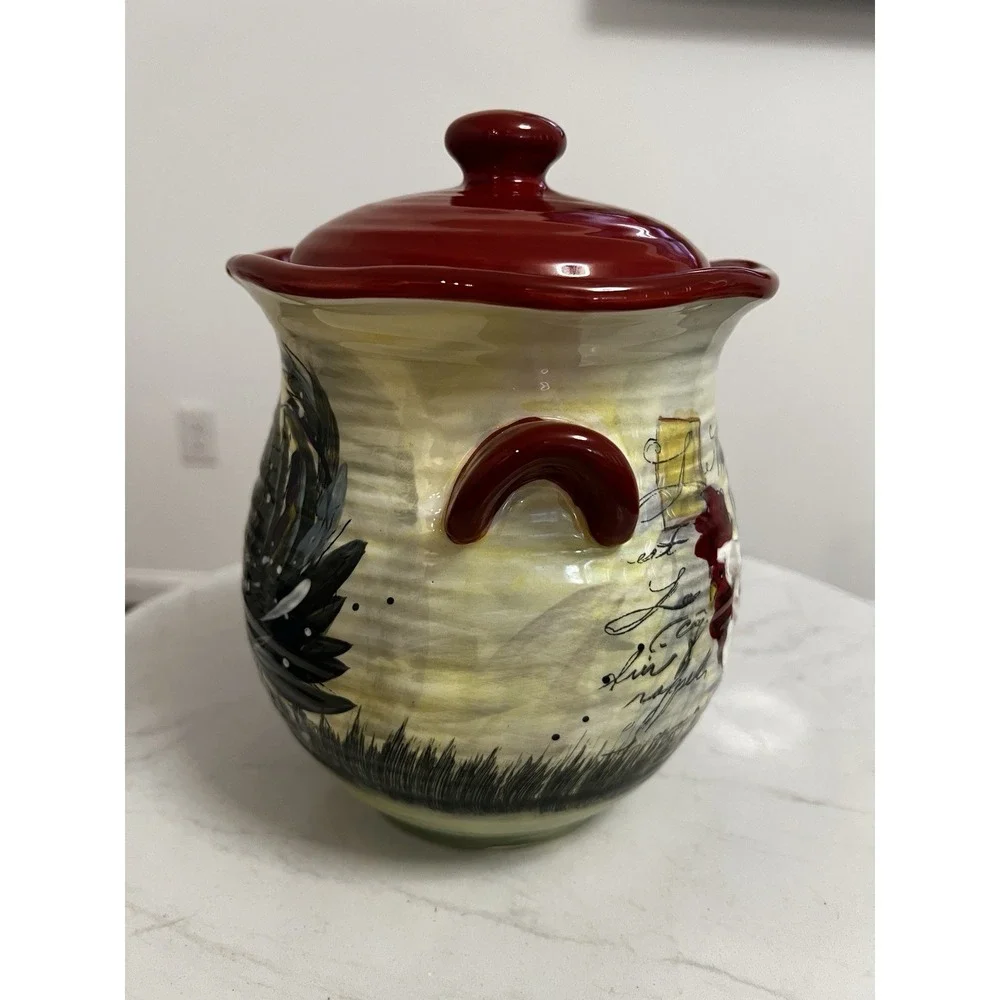 Le Rooster Canister Farmhouse Country Chic Cottagecore Primitive Cookie Jar 8.5